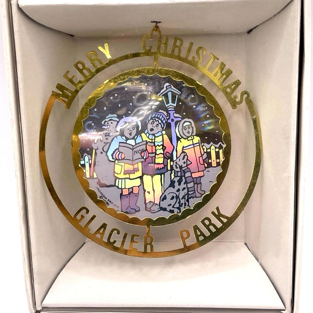 GLACIER PARK Brass Cut Out Carolers Hologram Christmas Ornament Vintage‎